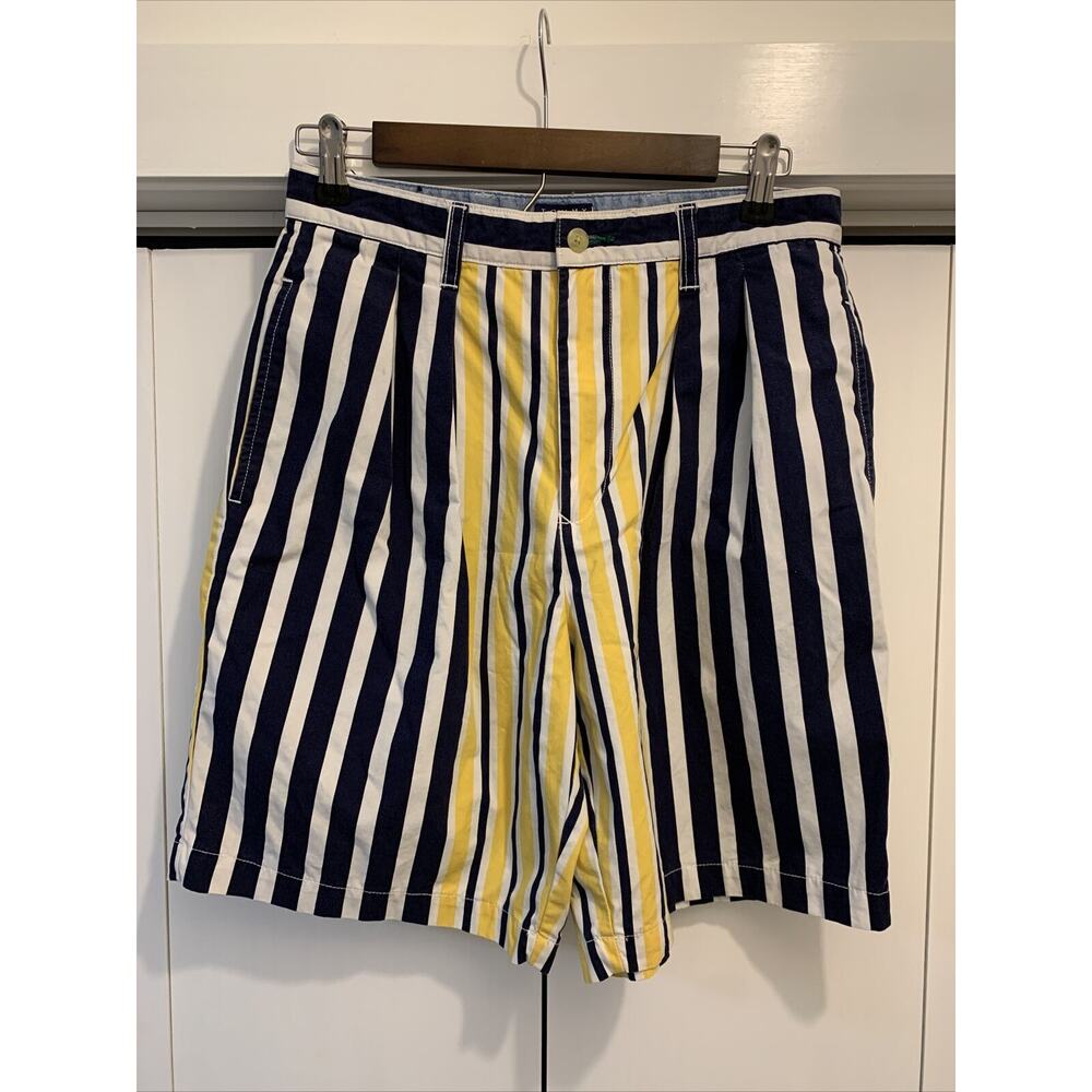 VTG 90s/Y2K Tommy Hilfiger BLUE/YELLOW Striped Shorts Men’s Size 31, 30”x9” Meas